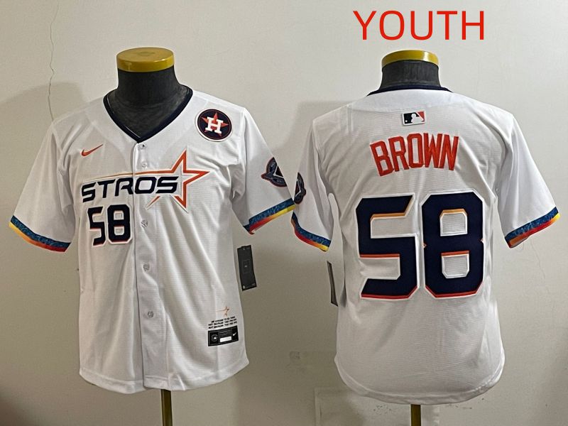 Youth Houston Astros #58 Brown White Fourth generation Joint Name 2025 Nike MLB Jersey style 10->youth mlb jersey->Youth Jersey